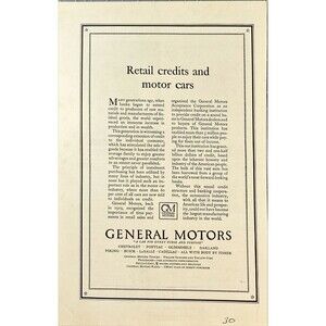 General Motors "Retail Credits and Motor Cars" Vintage Print Ad 1930
